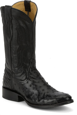 Tony Lama Mens Canonero 12in Western Jet Black Full Quill Ostrich Cowboy Boots