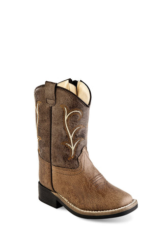 Old West Brown/Tan Toddler Boys Faux Leather Cowboy Boots 6D