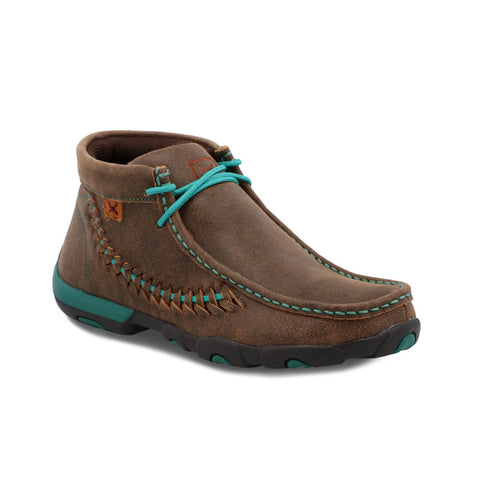 Twisted X Womens Driving Moc Laced Brown/Turquoise Leather Chukka Boots