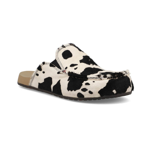 Twisted X Womens Easy-Wearing Black/White Cowhide Mules Shoes