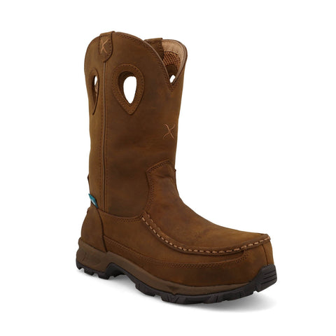 Twisted X Womens 10in Pull On Hiker WP Distressed Saddle Leather Work Boots