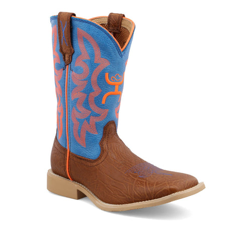 Twisted X Youth Unisex Hooey Cognac/Neon Blue Leather Cowboy Boots