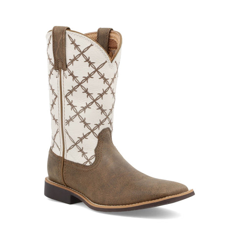 Twisted X Youth Unisex Top Hand Barbwire Bomber/White Leather Cowboy Boots