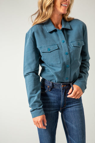 Kimes Ranch Womens Cloverleaf Shirt Dark Blue 100% Cotton Jacket