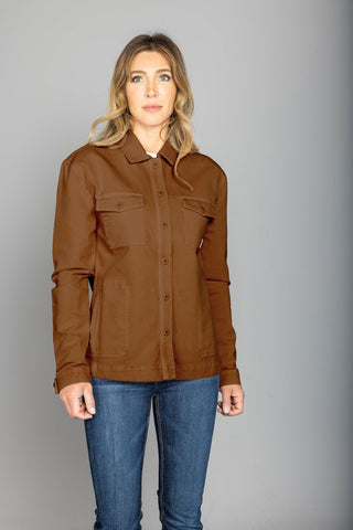 Kimes Ranch Womens Cloverleaf Shirt Work Wear Brown 100% Cotton Jacket