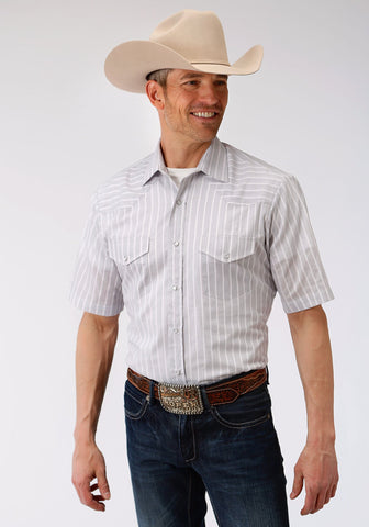 Roper Mens Grey/White Cotton Blend Striped S/S Shirt