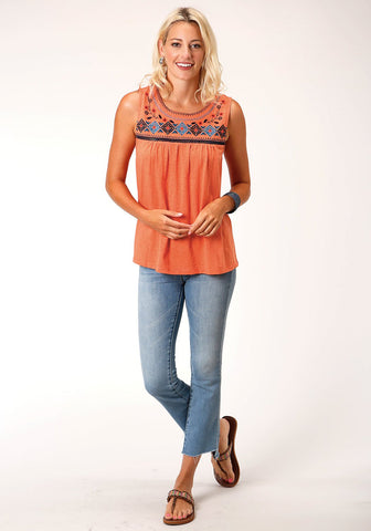 Roper Womens Orange 100% Cotton Colorful Bandana S/L Tunic