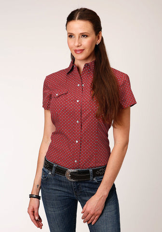 Roper Womens Red 100% Cotton Victorian Foulard S/S Shirt