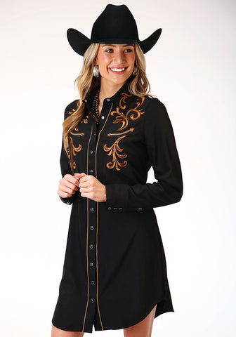 Roper Womens Black Polyester Retro L/S Old West Dress