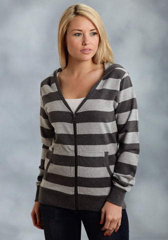 Ouray Womens Grey 100% Cotton USA Stripe Hoodie