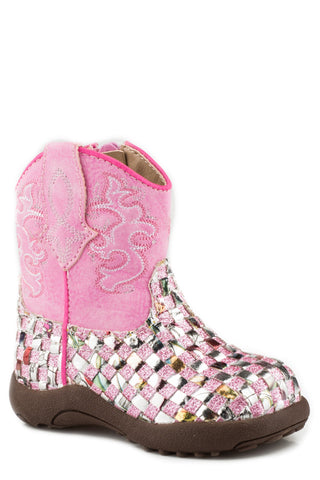 Roper Infants Girls Pink Faux Leather Western Braid Cowboy Boots