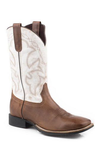 Roper Mens Tan/White Leather Monterey Square Toe Cowboy Boots