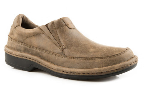 Roper Mens Opanka Slip-Ons Tan Vintage Nubuck Leather Comfort Loafer Shoes