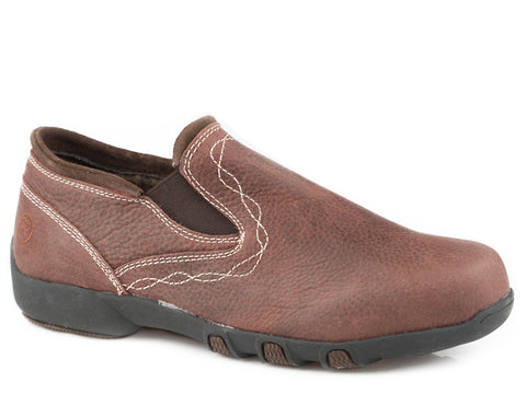 Roper Womens Brown Leather Petty Tumbled Slip-On Shoes
