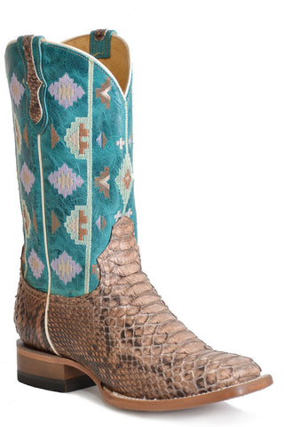 Roper Womens Tan/Brown Leather Oakley Python Aztec Cowboy Boots