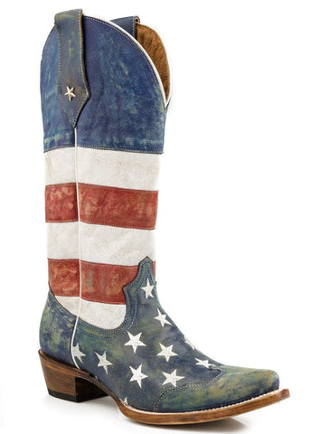 Roper Womens Americana Red American Flag Snip Toe Leather Cowboy Boots