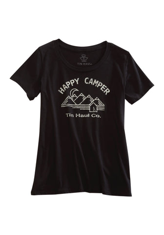 Tin Haul Womens Black 100% Cotton Happy Camper S/S T-Shirt