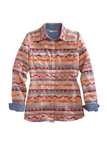 Tin Haul Womens Orange 100% Cotton Printed Aztec L/S Shirt