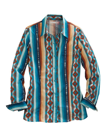 Tin Haul Womens Multi-Color 100% Cotton Aztec Serape L/S Shirt