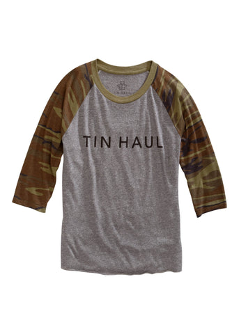 Tin Haul Mens Heather Grey/Camo Cotton Blend Script S/S T-Shirt