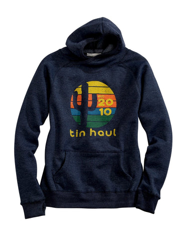 Tin Haul Womens Heather Navy Cotton Blend Cactus Sunset Hoodie