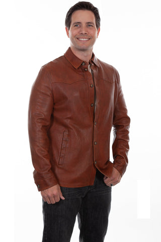 Scully Mens Cognac Leather Western Shirt Jacket