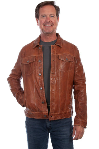 Scully Mens Tan Lamb Leather Washed Jean Jacket
