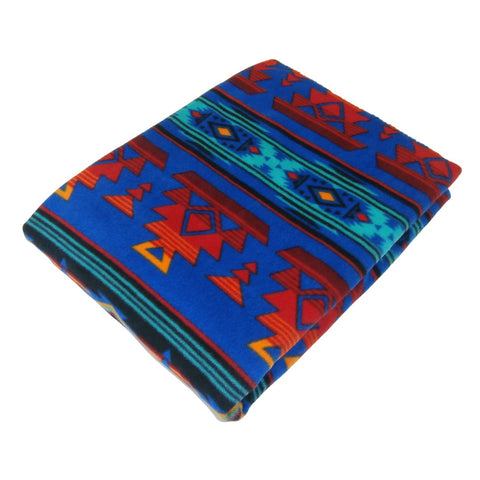 Rockmount Blue/Red Fleece Native Pattern Western Blanket OS