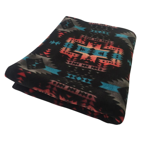 Rockmount Orange/Black Fleece Native Pattern Western Blanket OS