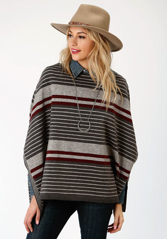 Stetson Womens Grey/Red Ombre Stripe Poncho