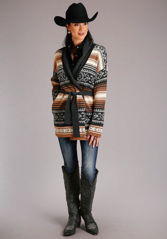 Stetson Womens Brown Serape Wool Blend Sweater Cardigan