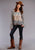 Stetson Herringbone Womens Brown Rayon/Nylon Ruffle L/S Blouse