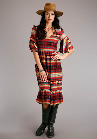 Stetson Womens Multi-Color Rayon/Nylon Serape Print S/S Herringbone Dress