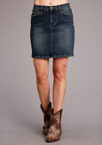 Stetson Womens Dark Denim Cotton Blend Five Pocket Skirt
