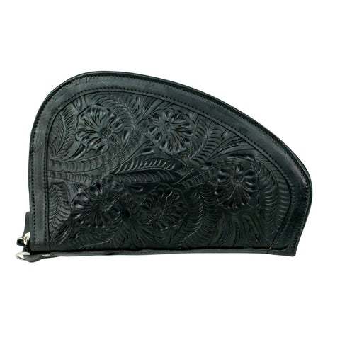 American West Black Leather Large Padded Tooled Gun Case