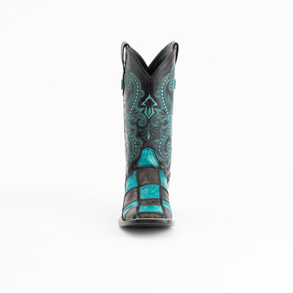 Ferrini Mens Black Turquoise Leather Patchwork S Toe Cowboy Boots The Western Company