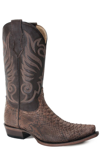 Stetson Mens Sanded Brown Python Dynamite Cowboy Boots