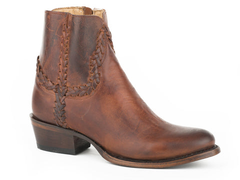 Stetson Womens Brown Leather Pixie Braided Ankle Boots