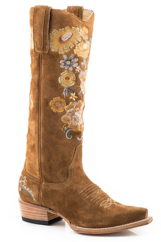 Stetson Womens Brown Leather June 15In Floral Cowboy Boots
