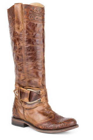 Stetson Womens Cognac Leather Paisley 16In Wingtip Cowboy Boots