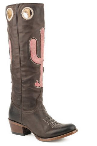 Stetson Womens Brown Leather Taylor Pink Cactus Cowboy Boots