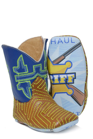 Tin Haul Infants Boys Burnish Tan/Blue Leather Neon Maze Cowboy Boots