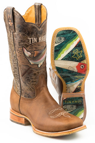 Tin Haul Mens Brown/Tan Leather Alpha Angler Cowboy Boots