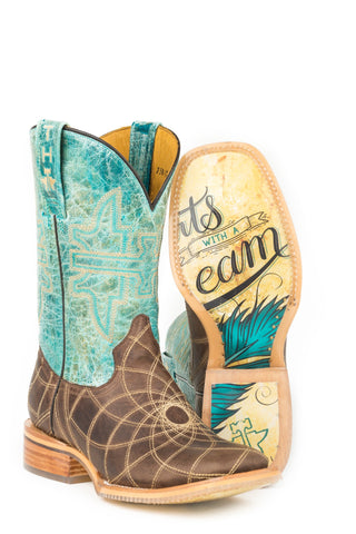 Tin Haul Womens Blue/Brown Leather Dreamcatcher Cowboy Boots