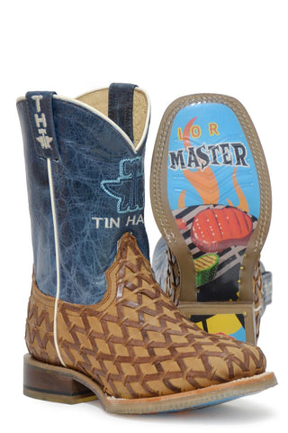 Tin Haul Boys Youth Brown/Blue Leather Grill Master Junior Cowboy Boots