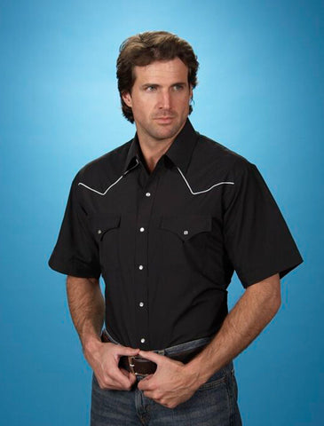 Ely & Walker Mens Solid Black Western Shirt S/S Poly/Cotton