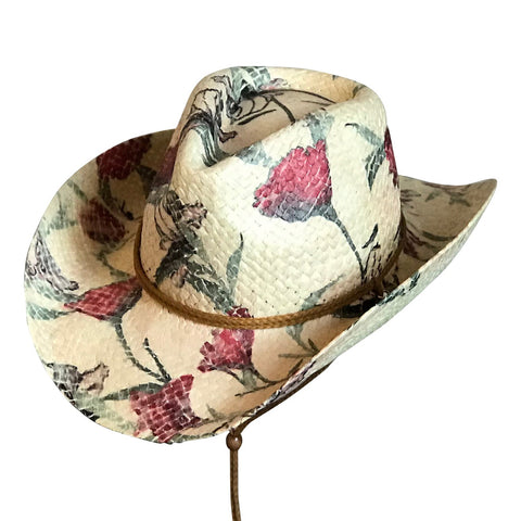 Rockmount Womens Red/Green Straw Floral Western Cowboy Hat OS