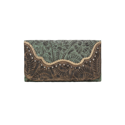 American West Saddle Ridge Marine Turquoise Leather Trifold Wallet