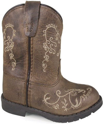 Smoky Mountain Toddler Girls Hopalong Waxed Brown Leather Cowboy Boots