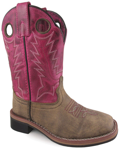Smoky Mountain Childrens Girls Tracie Brown/Pink Leather Cowboy Boots